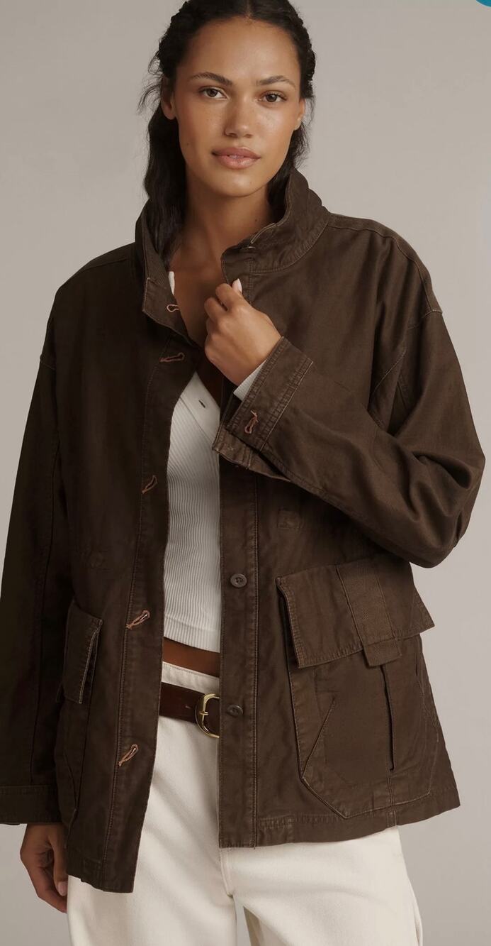 Anthropologie Pilcro Surplus Cinch-Waist Jacket in Chocolate Brown Size XL